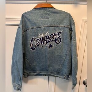 VTG Rare Dallas Cowboys Pro Elite Denim Jacket NFL Buttons Embroider Mens Large